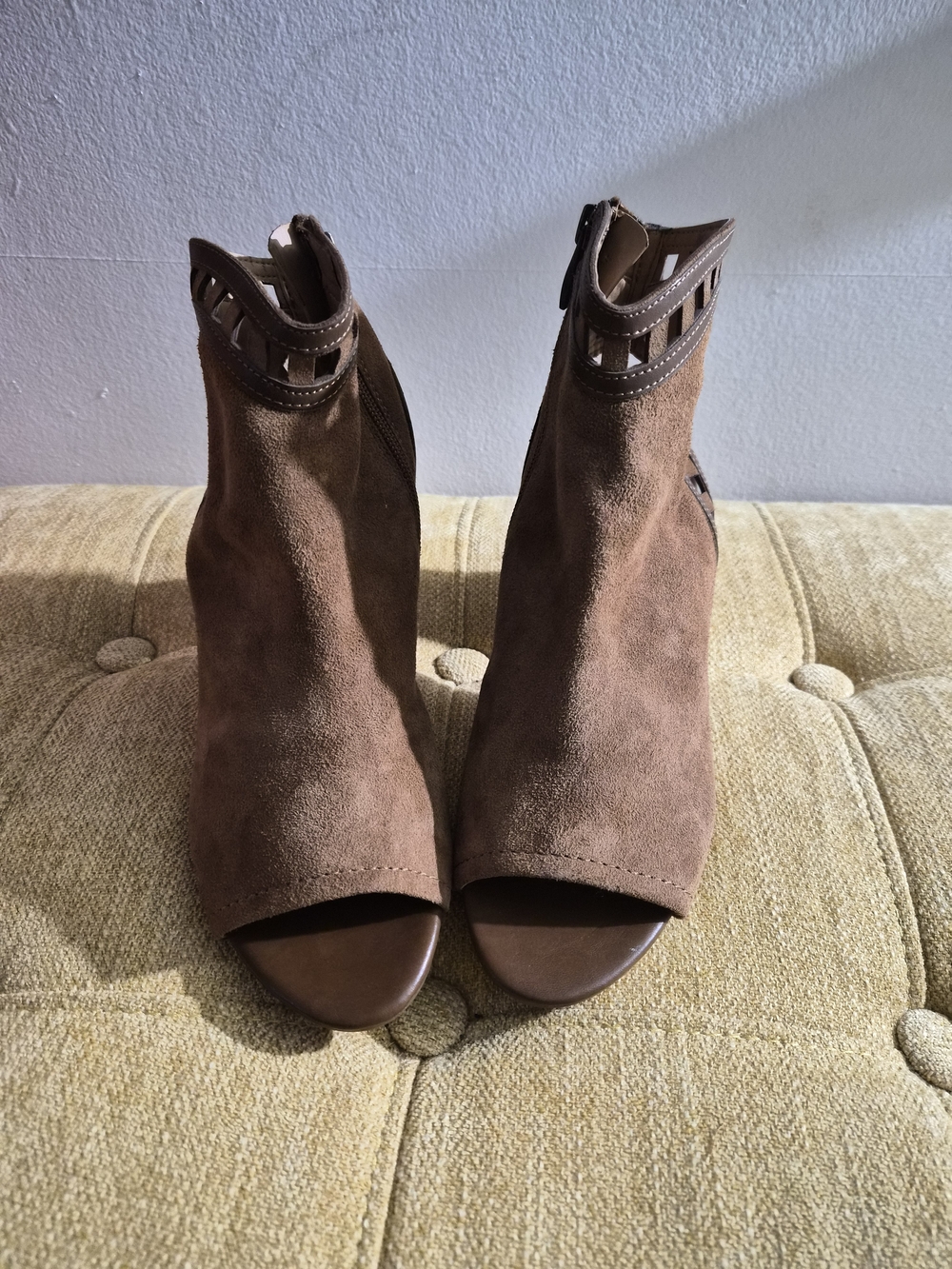 Franco Sarto Brown Suede Open-Toe Ankle Booties